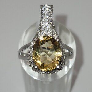 .925 Sterling Silver Natural Citrine and Cubic Zirconia Ring. Size 7 Value $710